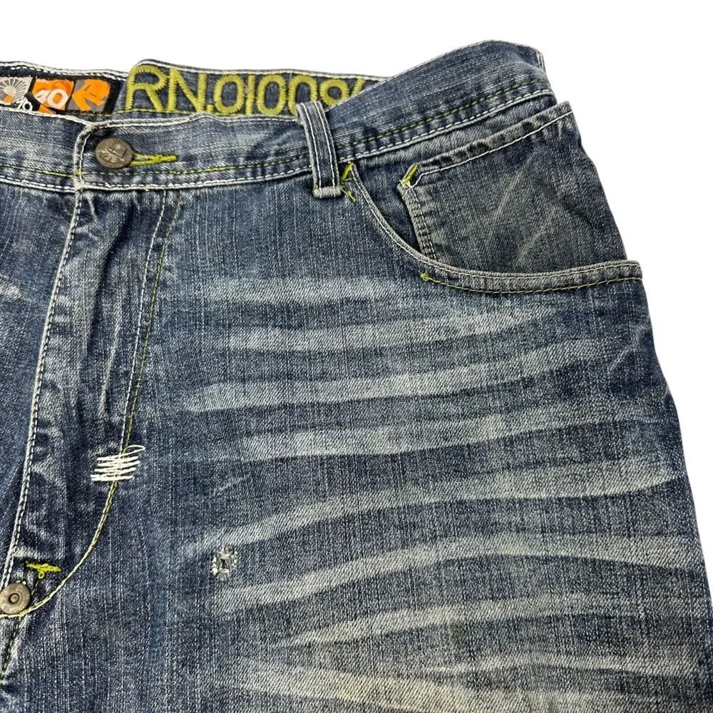 AKADEMIKS Vintage Jean Shorts Embroidered Skater Hip Hop Jorts‎ Baggy Sz 40